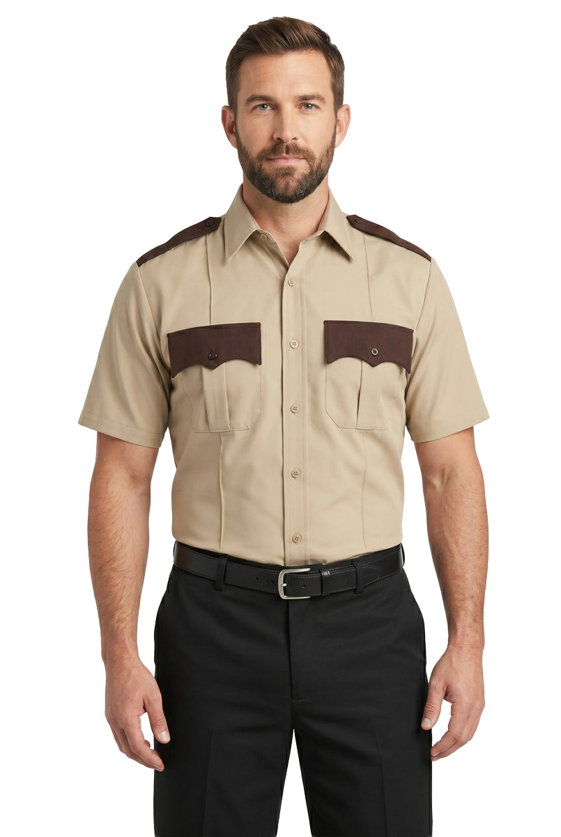 First Class 100% Polyester Two Tone Short Sleeve Uniform Shirt