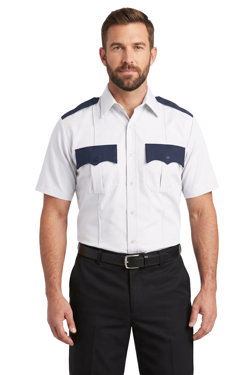 First Class 100% Polyester Two Tone Short Sleeve Uniform Shirt