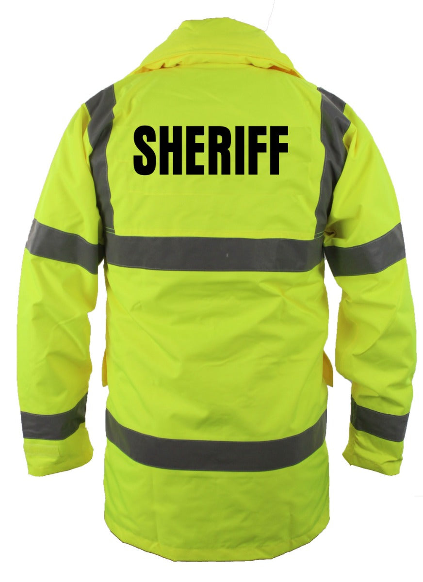 Sheriff High Visibility Raincoat With Reflective Stripes (Lime Green)