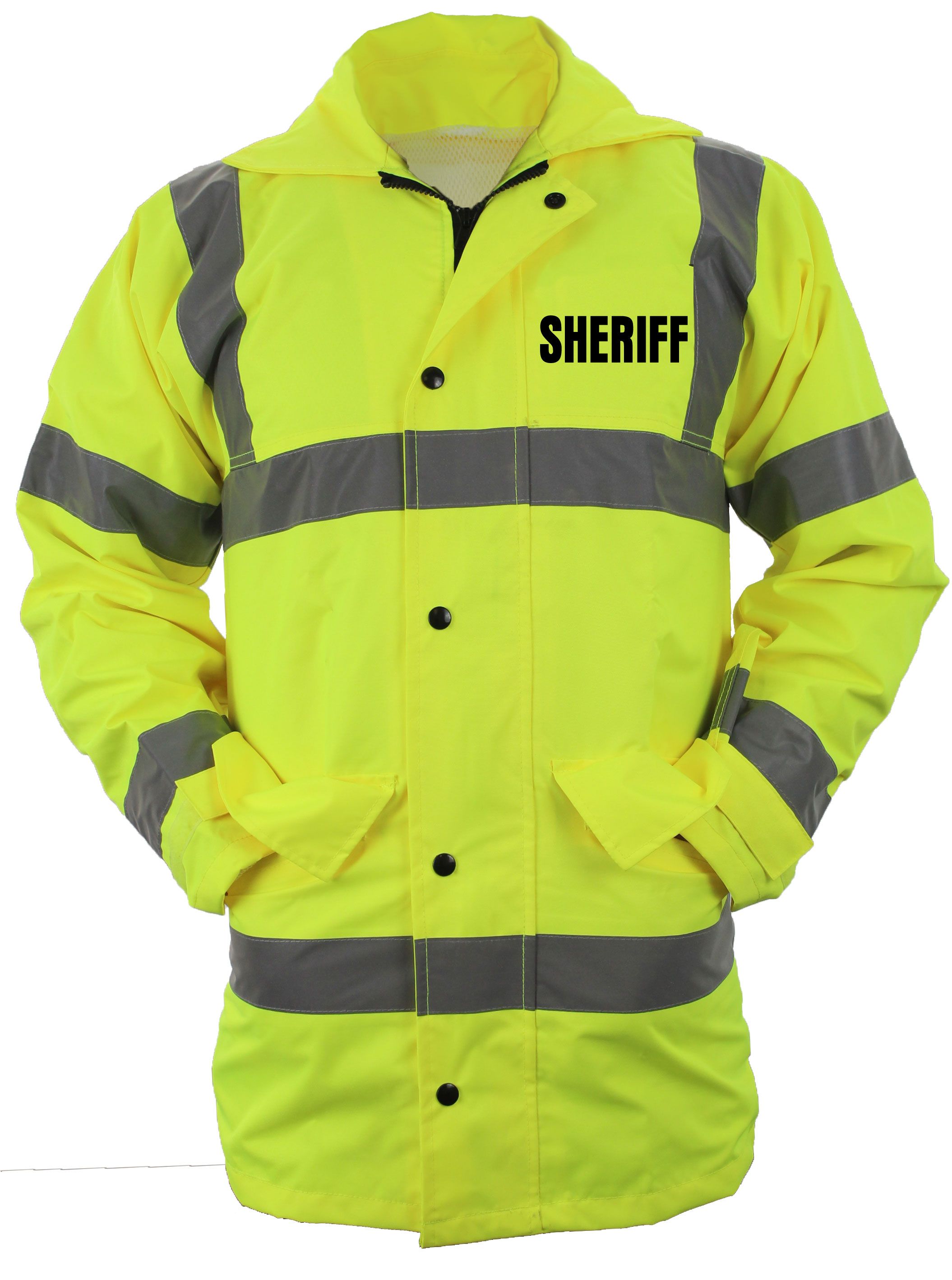 Sheriff High Visibility Raincoat With Reflective Stripes (Lime Green)