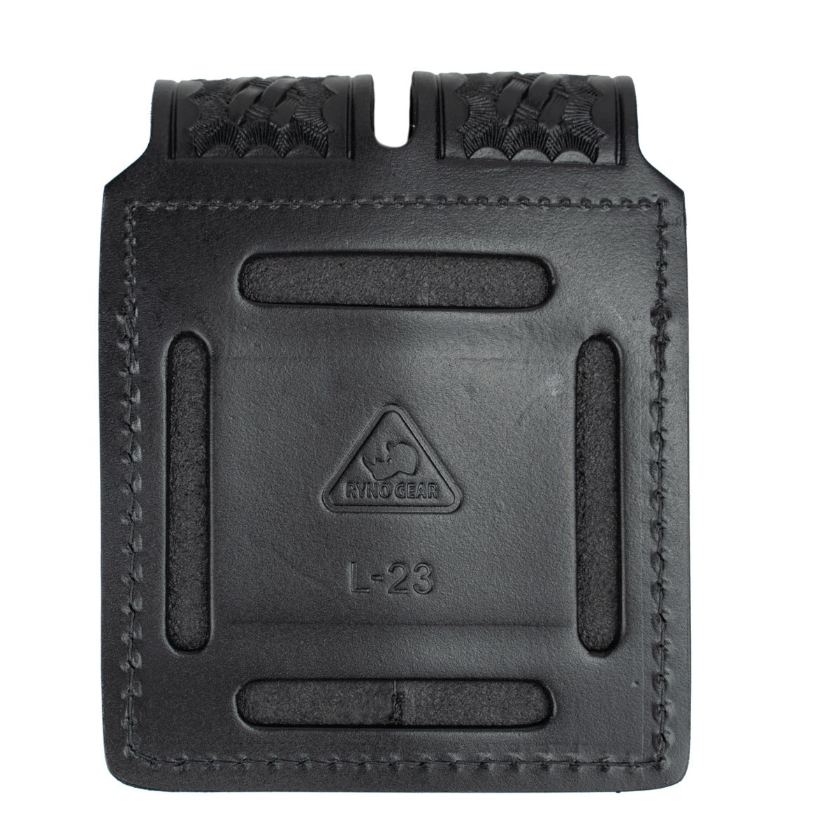 Basket Weave Leather Double Magazine Holder with Snaps
