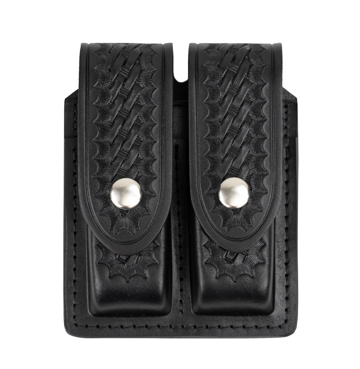 Basket Weave Leather Double Magazine Holder with Snaps