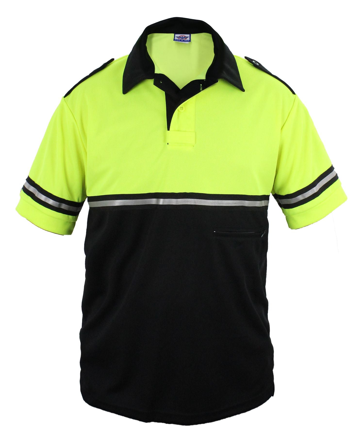 Ryno Gear Two Tone 100% Polyester Bike Patrol Short Sleeve Polo Shirt with Zipper Pocket