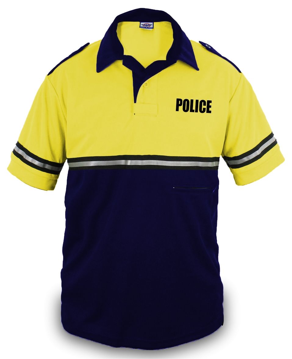 Ryno Gear Two Tone 100% Polyester Police Bike Patrol Short Sleeve Polo Shirt with Zipper Pocket