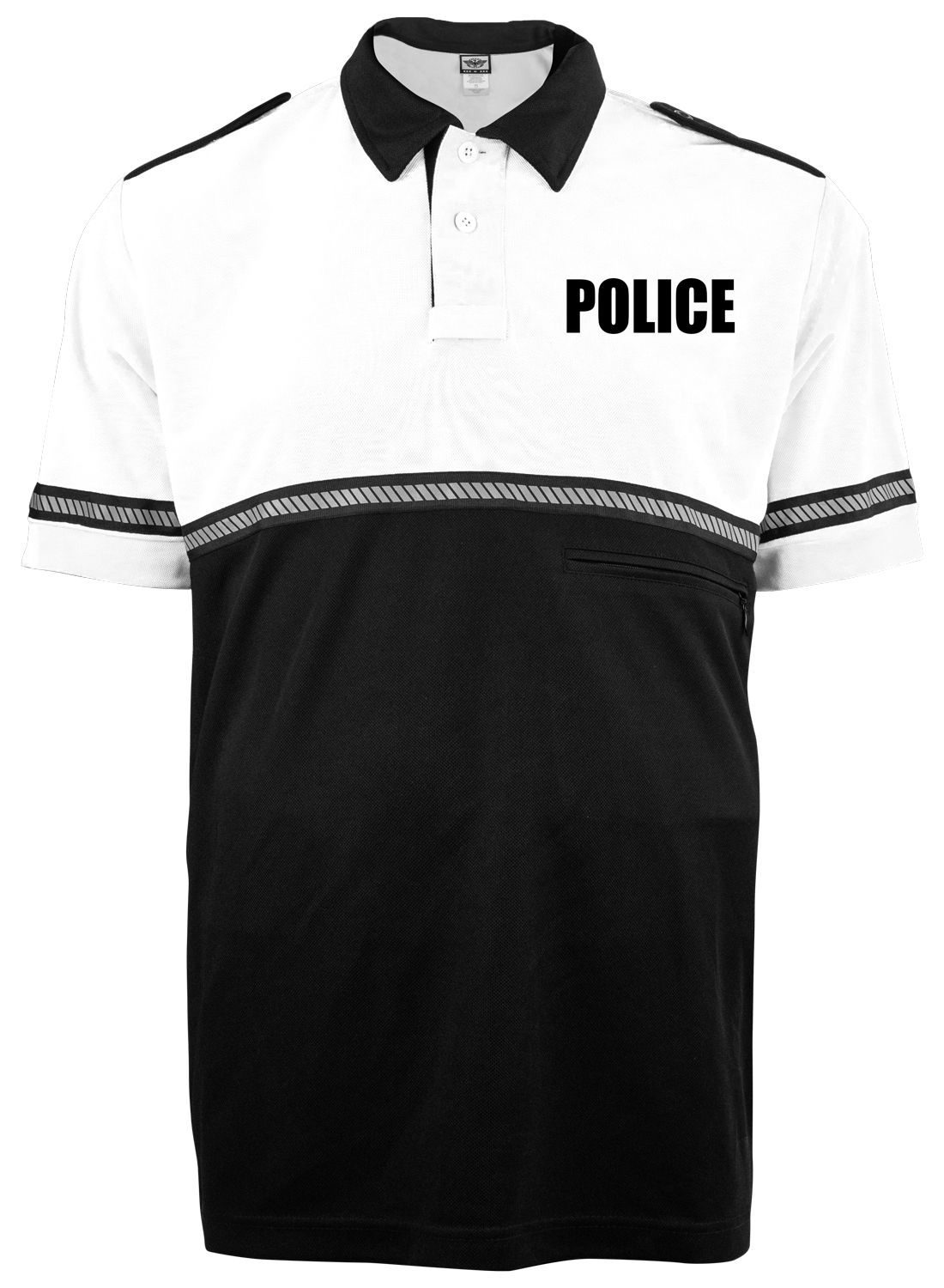 Ryno Gear Two Tone 100% Polyester Bike Patrol Short Sleeve Polo Shirt with Zipper Pocket and Hash Reflective Tape (Police ID)
