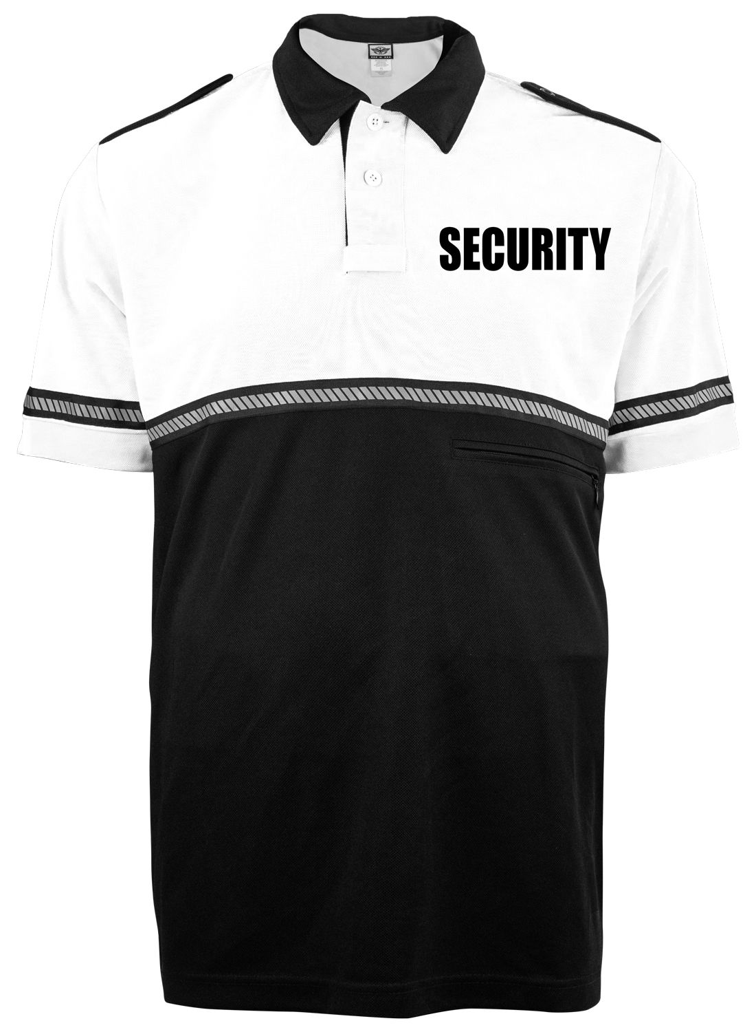 Ryno Gear Two Tone 100% Polyester Bike Patrol Short Sleeve Polo Shirt with Zipper Pocket and Hash Reflective Tape (Security ID)