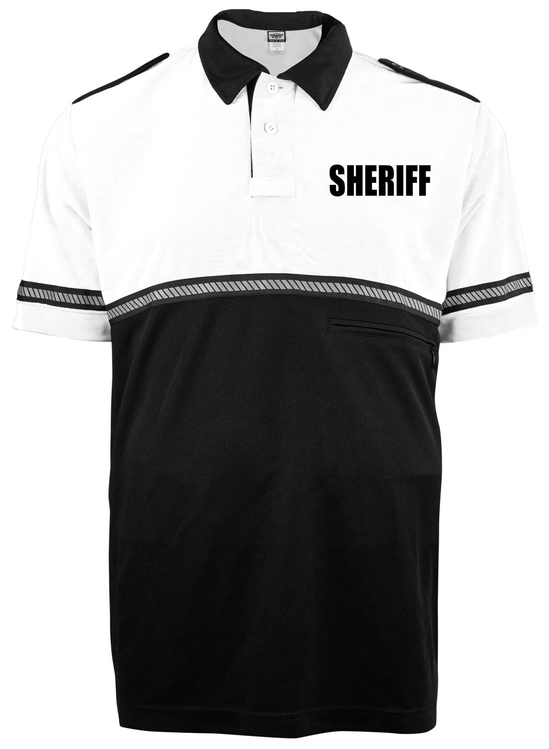 Ryno Gear Two Tone 100% Polyester Bike Patrol Short Sleeve Polo Shirt with Zipper Pocket and Hash Reflective Tape (Sheriff ID)