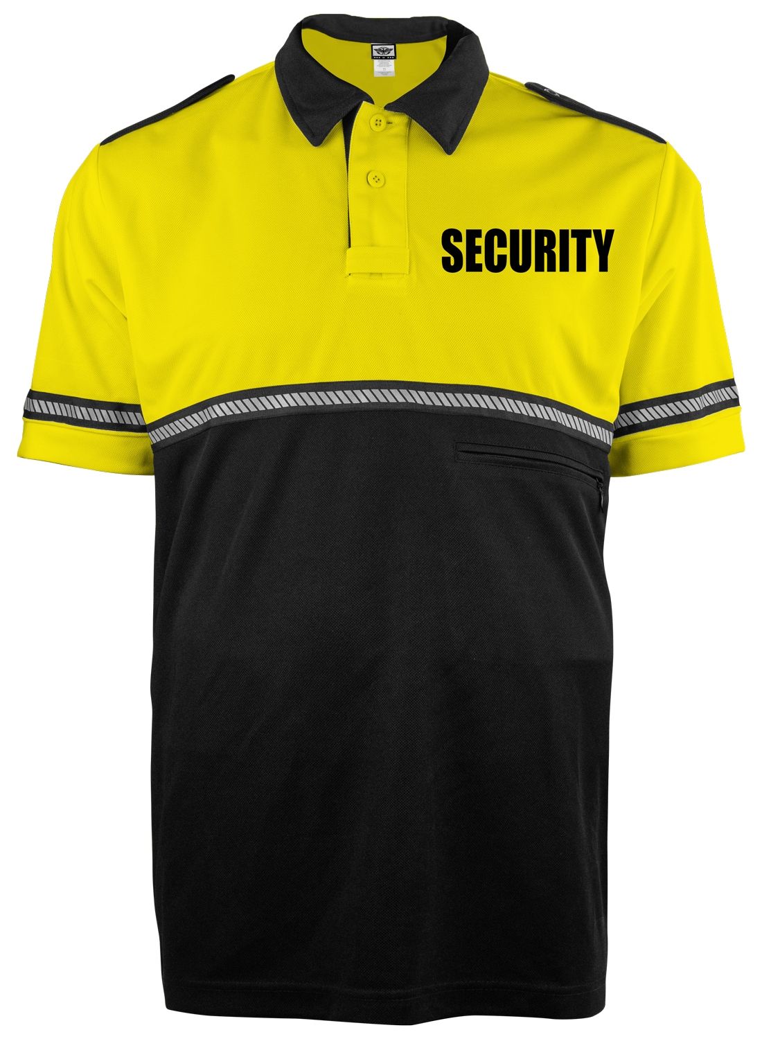 Ryno Gear Two Tone 100% Polyester Bike Patrol Short Sleeve Polo Shirt with Zipper Pocket and Hash Reflective Tape (Security ID)