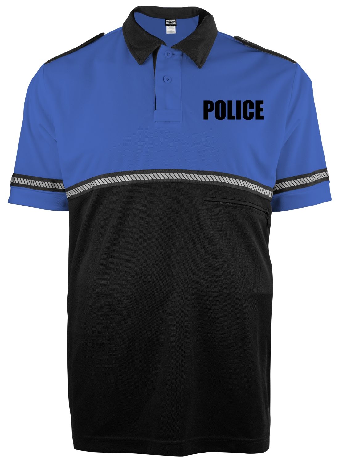 Ryno Gear Two Tone 100% Polyester Bike Patrol Short Sleeve Polo Shirt with Zipper Pocket and Hash Reflective Tape (Police ID)