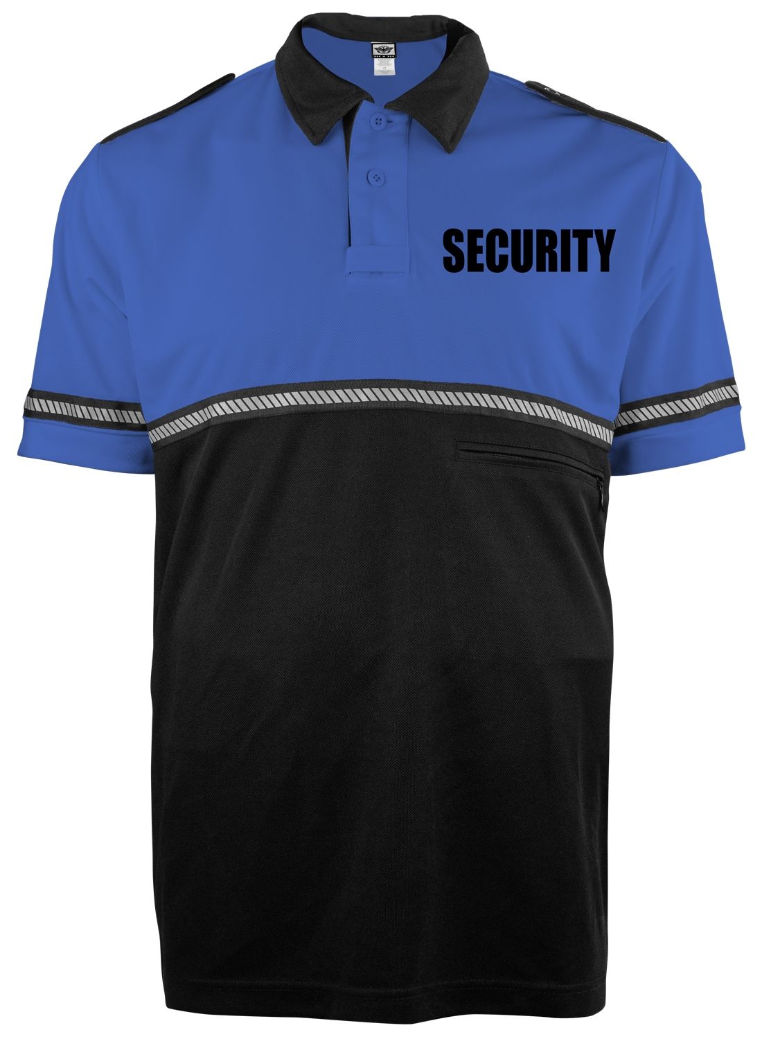 Ryno Gear Two Tone 100% Polyester Bike Patrol Short Sleeve Polo Shirt with Zipper Pocket and Hash Reflective Tape (Security ID)