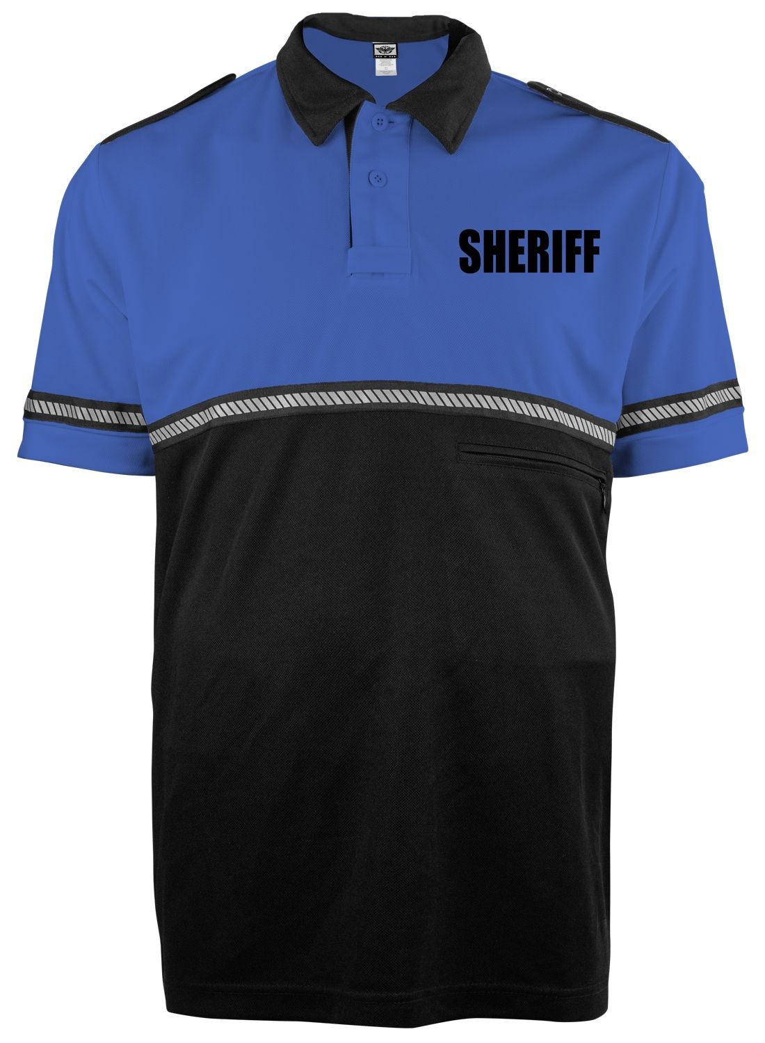 Ryno Gear Two Tone 100% Polyester Bike Patrol Short Sleeve Polo Shirt with Zipper Pocket and Hash Reflective Tape (Sheriff ID)