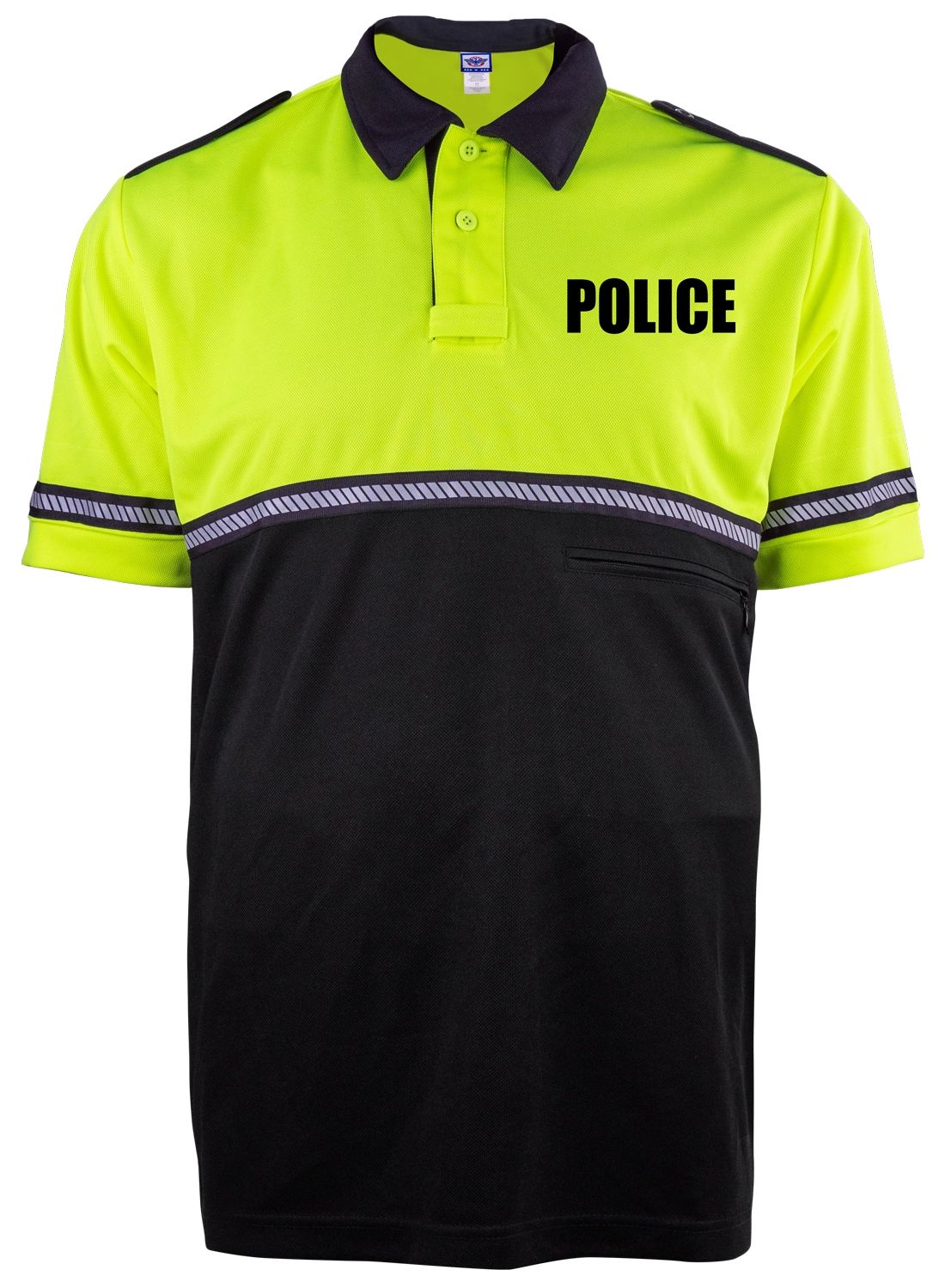 Ryno Gear Two Tone 100% Polyester Bike Patrol Short Sleeve Polo Shirt with Zipper Pocket and Hash Reflective Tape (Police ID)