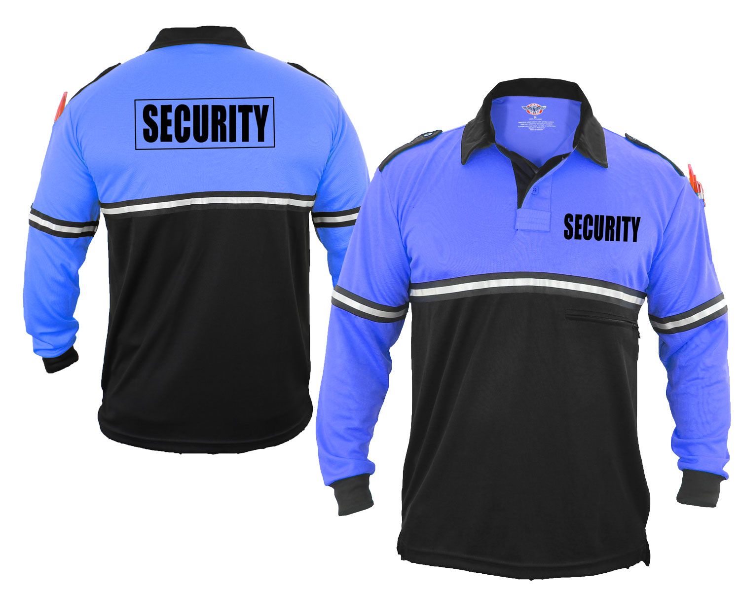 Ryno Gear Two Tone 100% Polyester Police Bike Patrol Long Sleeve Polo Shirt with Zipper Pocket