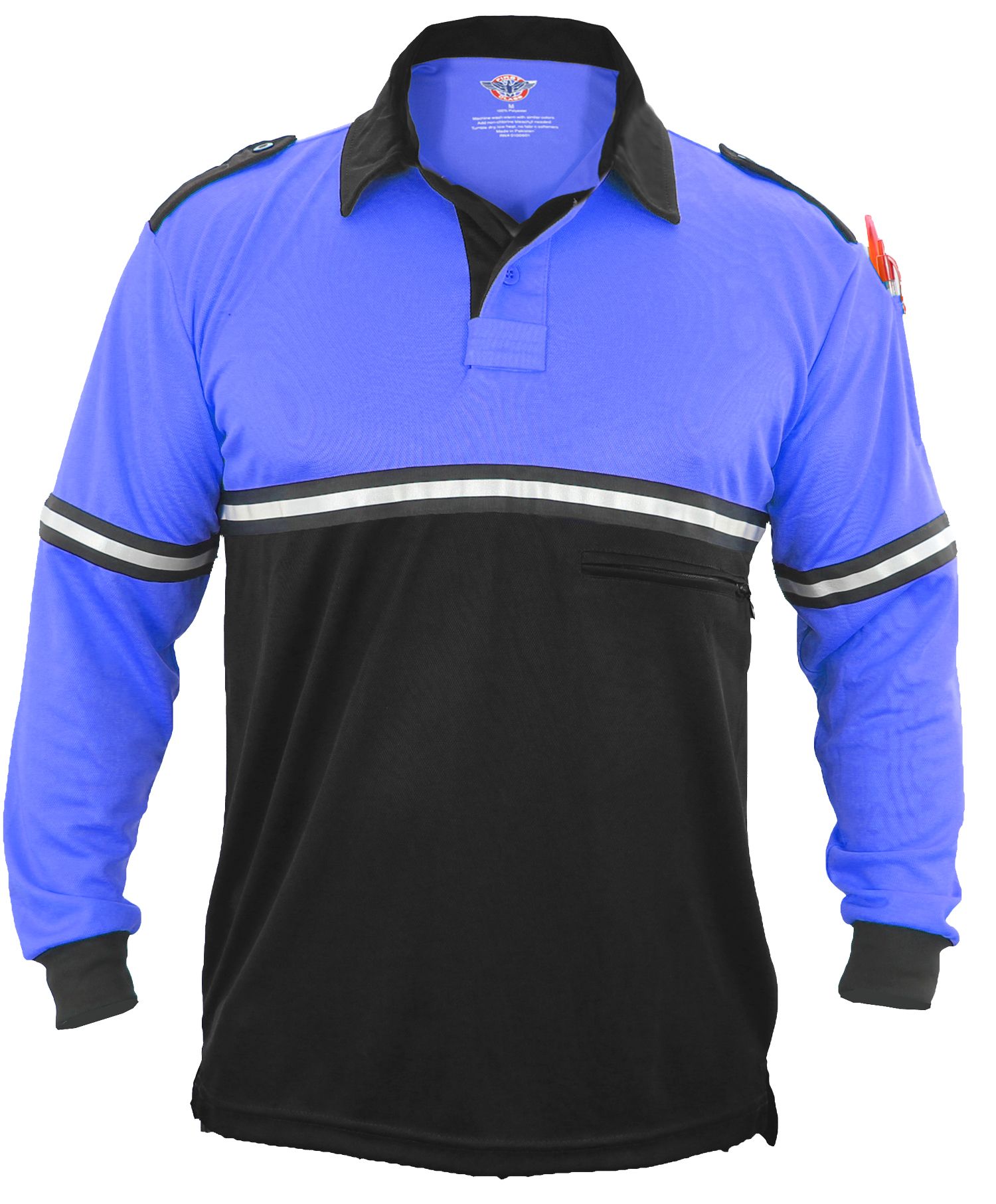 Ryno Gear Two Tone 100% Polyester Bike Patrol Long Sleeve Polo Shirt with Zipper Pocket