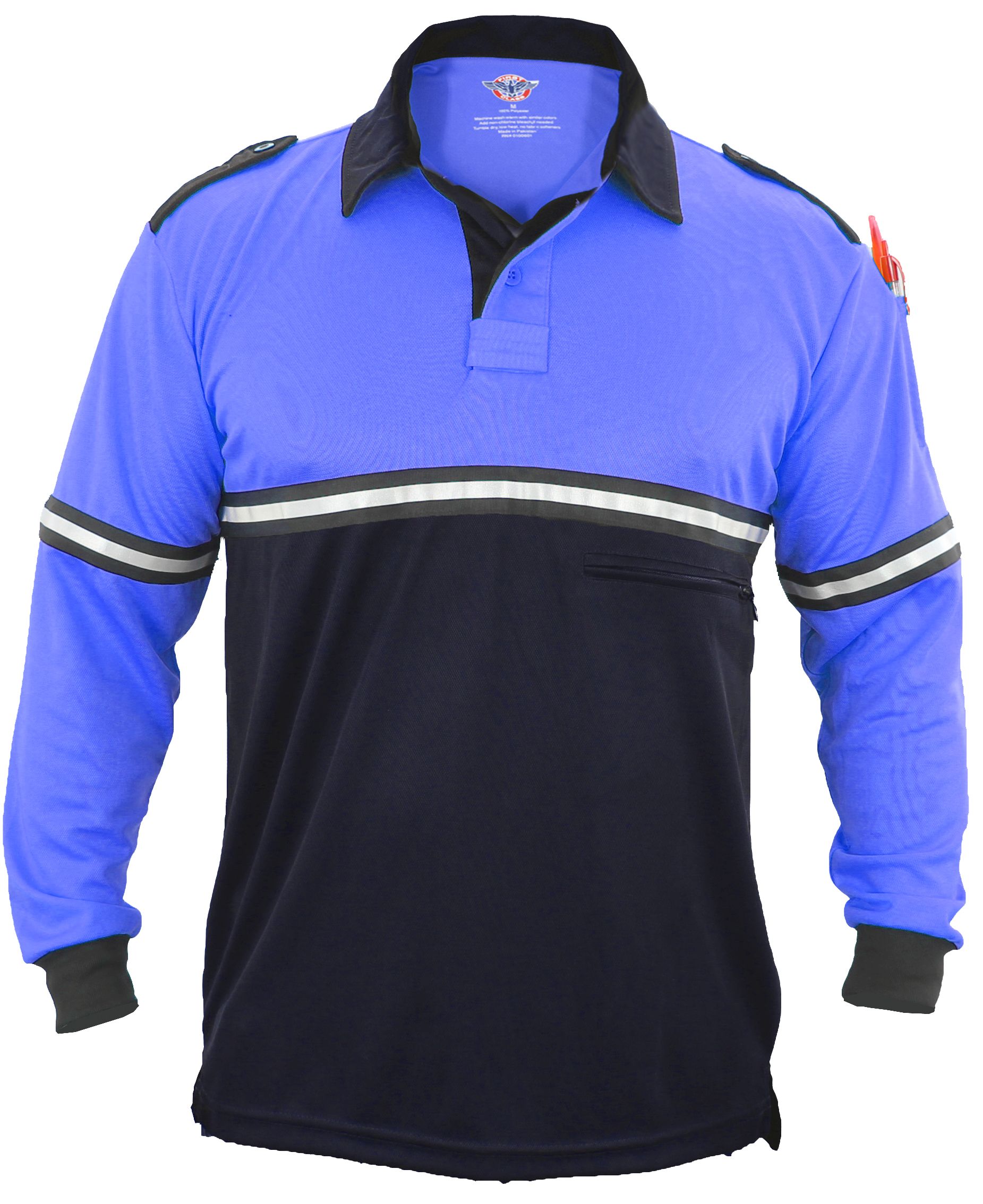 Ryno Gear Two Tone 100% Polyester Bike Patrol Long Sleeve Polo Shirt with Zipper Pocket