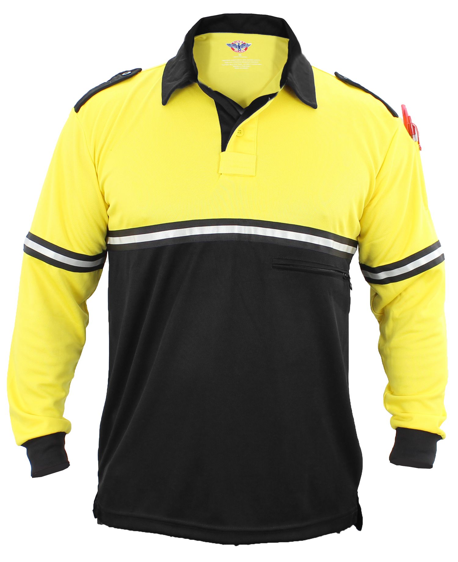 Ryno Gear Two Tone 100% Polyester Bike Patrol Long Sleeve Polo Shirt with Zipper Pocket