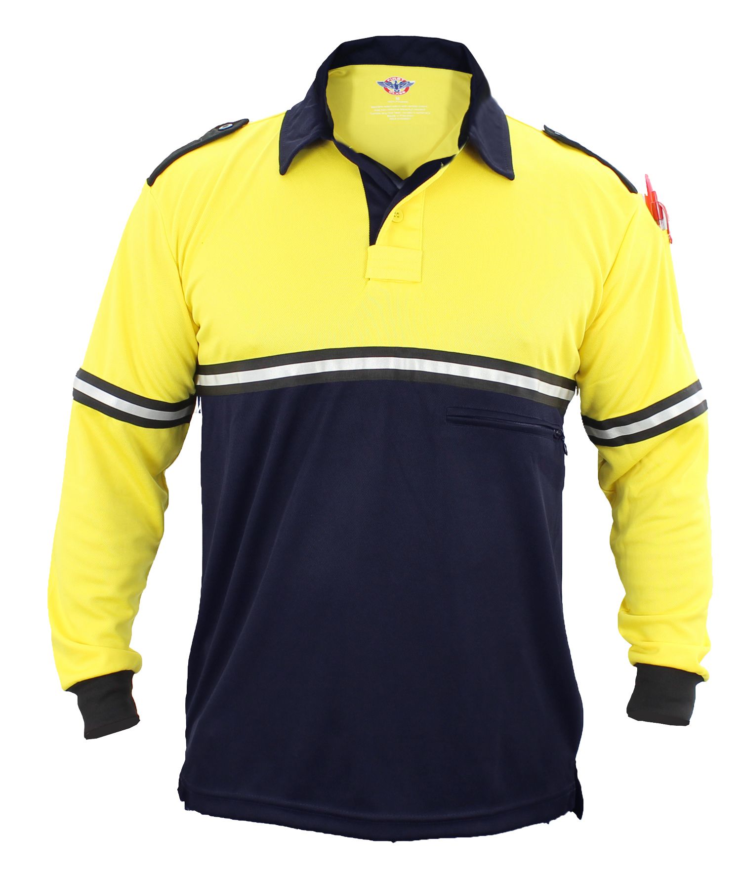 Ryno Gear Two Tone 100% Polyester Bike Patrol Long Sleeve Polo Shirt with Zipper Pocket