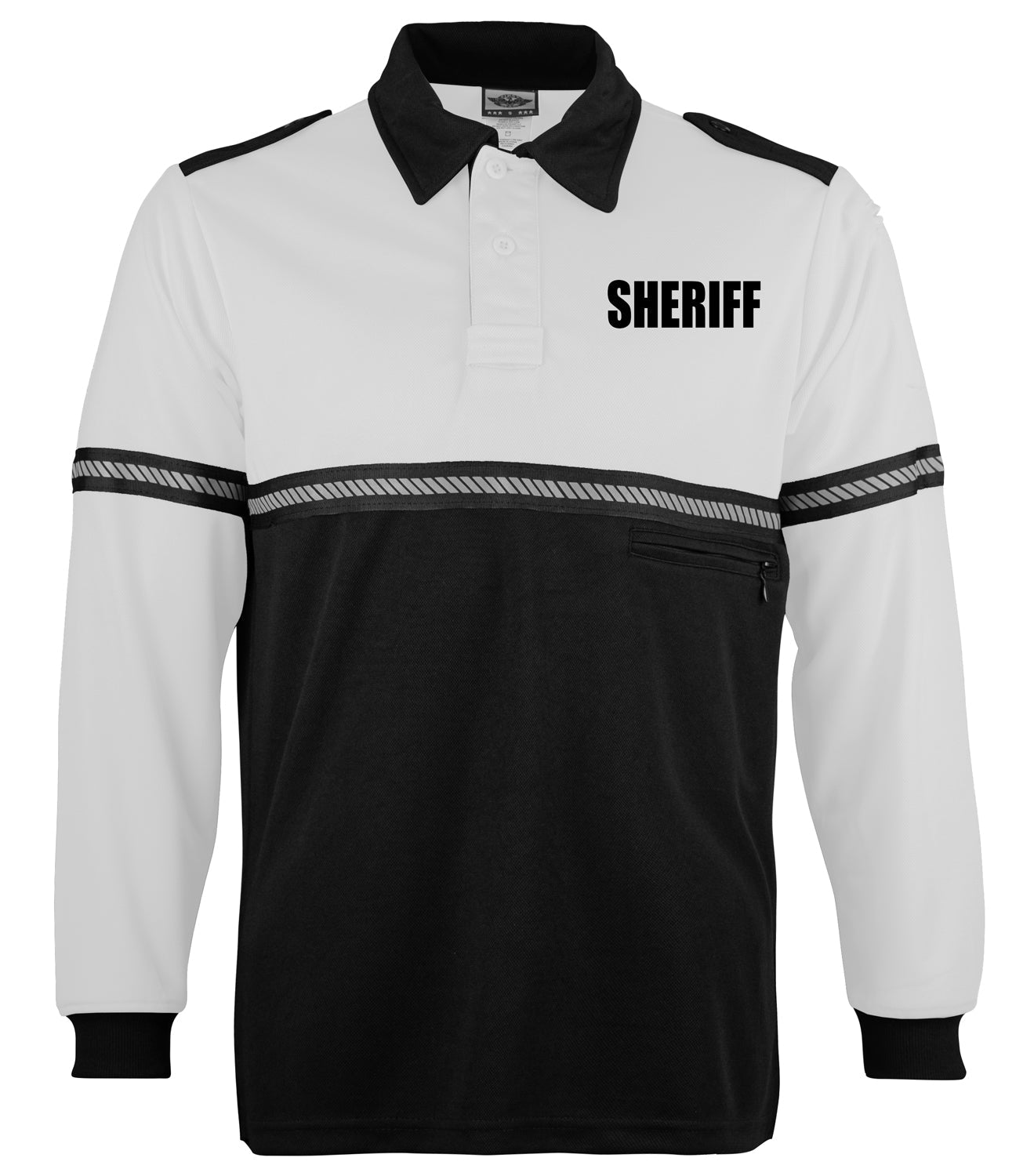 Ryno Gear Two Tone 100% Polyester Bike Patrol Long Sleeve Polo Shirt with Zipper Pocket and Hash Reflective Tape (Sheriff ID)