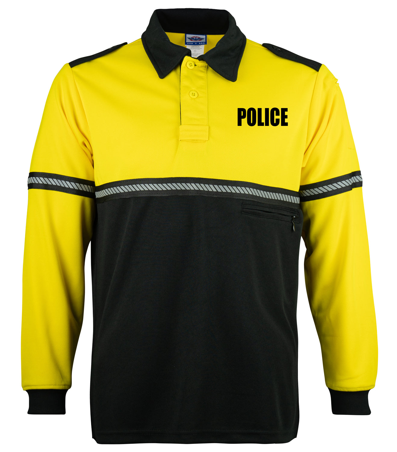 Ryno Gear Two Tone 100% Polyester Bike Patrol Long Sleeve Polo Shirt with Zipper Pocket and Hash Reflective Tape (Police ID)
