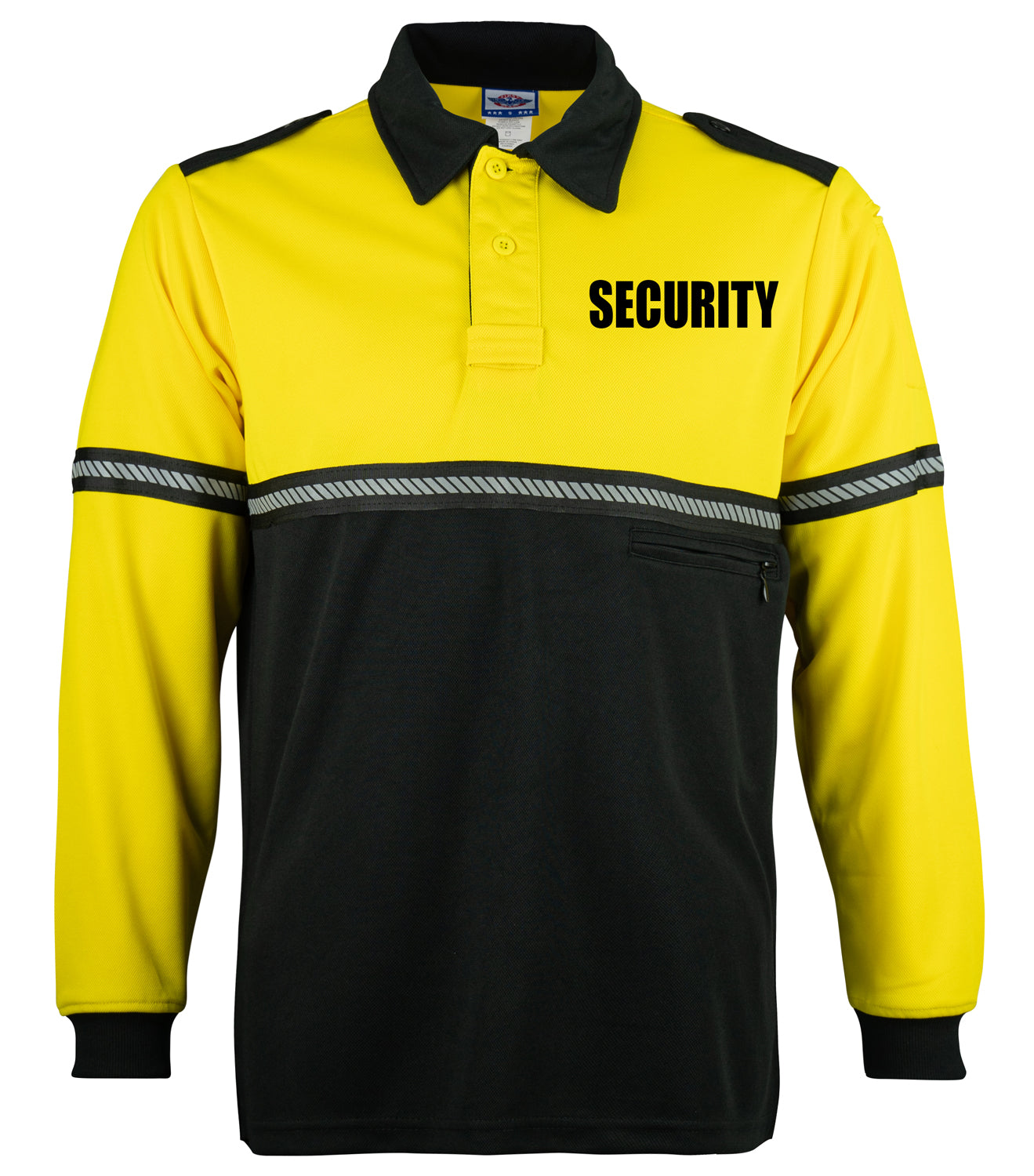 Ryno Gear Two Tone 100% Polyester Bike Patrol Long Sleeve Polo Shirt with Zipper Pocket and Hash Reflective Tape (Security ID)
