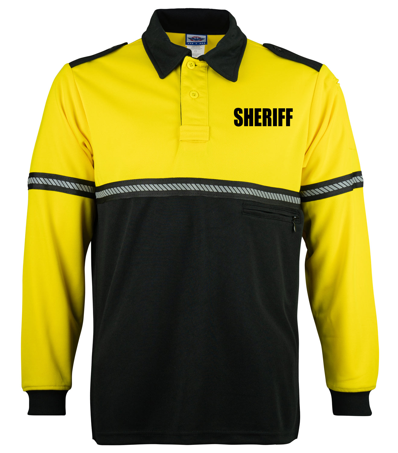 Ryno Gear Two Tone 100% Polyester Bike Patrol Long Sleeve Polo Shirt with Zipper Pocket and Hash Reflective Tape (Sheriff ID)
