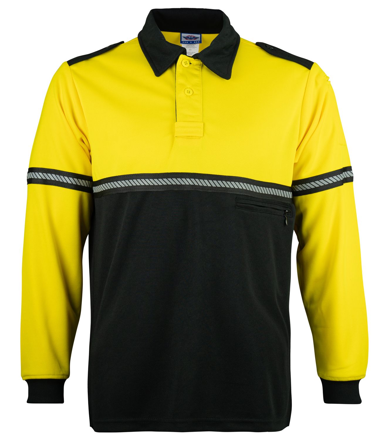 Ryno Gear Two Tone 100% Polyester Bike Patrol Long Sleeve Polo Shirt with Zipper Pocket and Hash Reflective Tape (No ID)