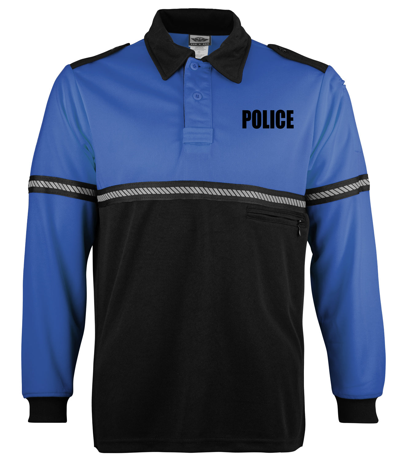 Ryno Gear Two Tone 100% Polyester Bike Patrol Long Sleeve Polo Shirt with Zipper Pocket and Hash Reflective Tape (Police ID)