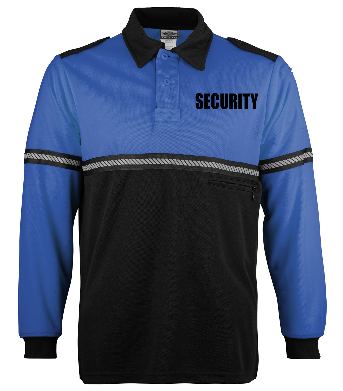 Ryno Gear Two Tone 100% Polyester Bike Patrol Long Sleeve Polo Shirt with Zipper Pocket and Hash Reflective Tape (Security ID)