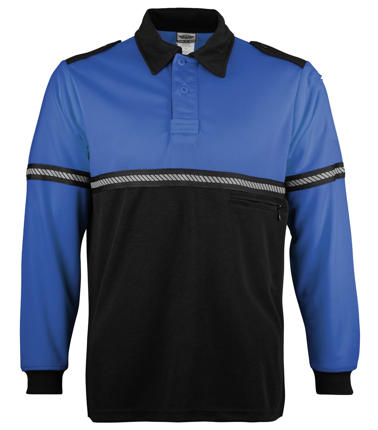 Ryno Gear Two Tone 100% Polyester Bike Patrol Long Sleeve Polo Shirt with Zipper Pocket and Hash Reflective Tape (No ID)