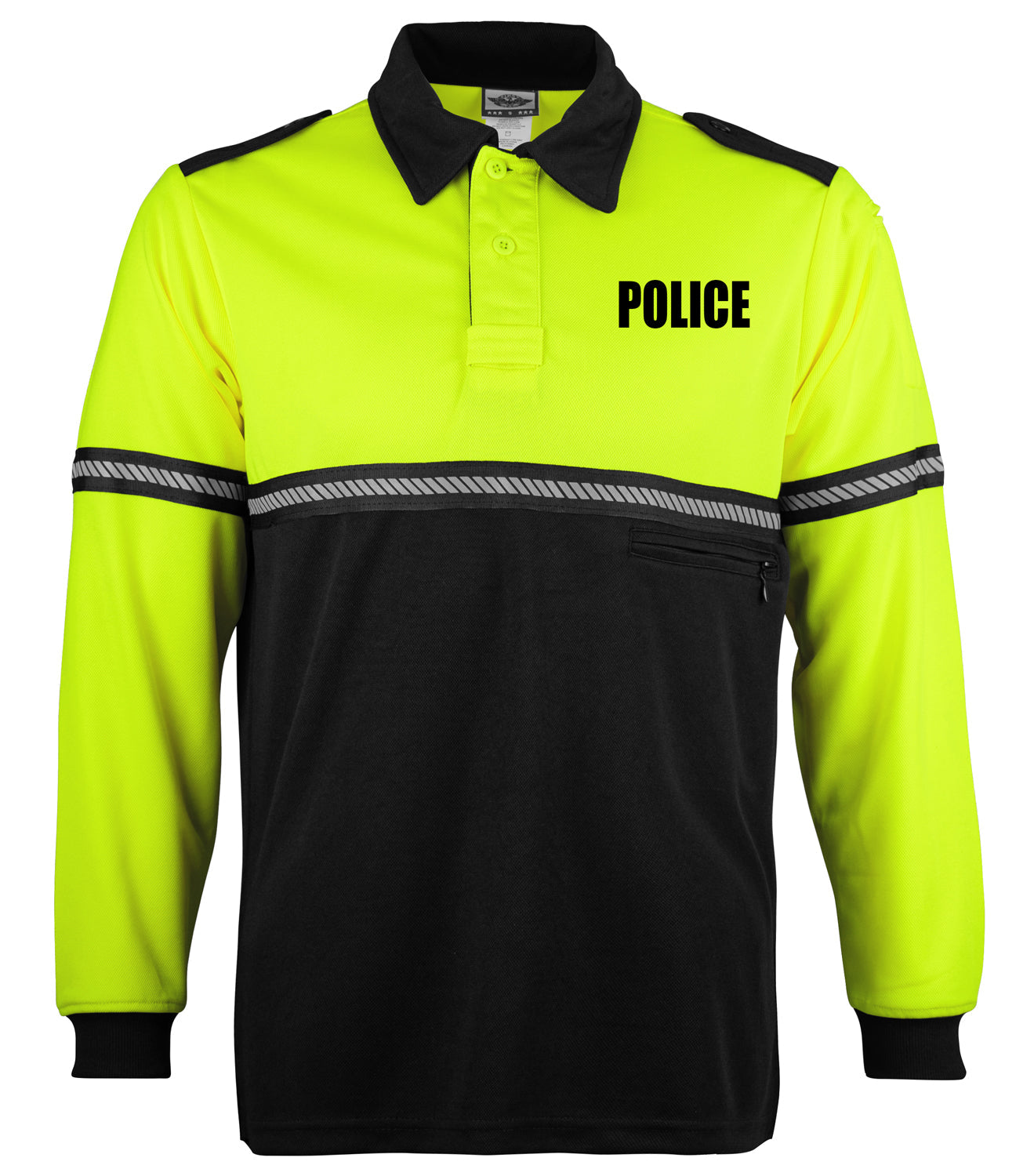 Ryno Gear Two Tone 100% Polyester Bike Patrol Long Sleeve Polo Shirt with Zipper Pocket and Hash Reflective Tape (Police ID)