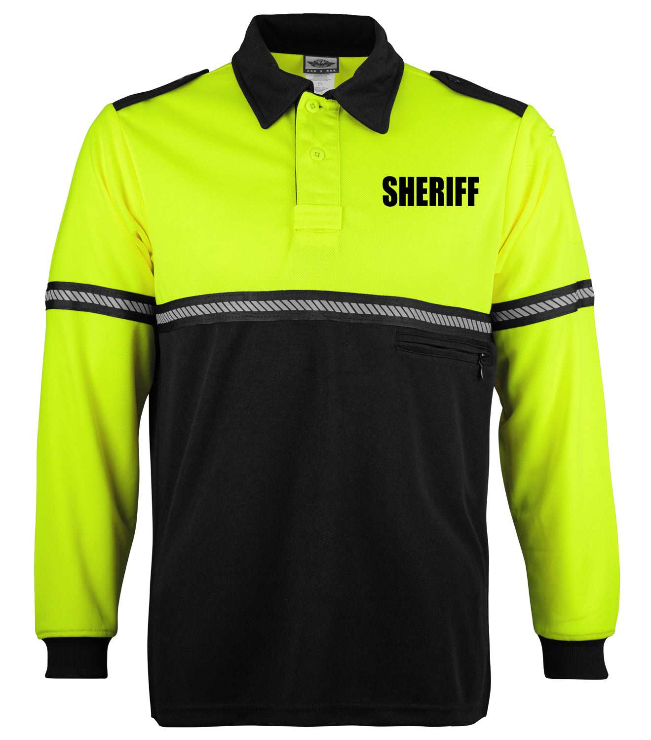 Ryno Gear Two Tone 100% Polyester Bike Patrol Long Sleeve Polo Shirt with Zipper Pocket and Hash Reflective Tape (Sheriff ID)