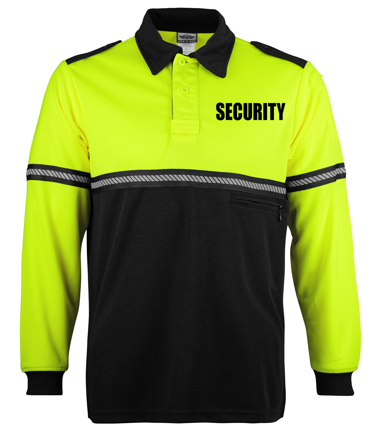 Ryno Gear Two Tone 100% Polyester Bike Patrol Long Sleeve Polo Shirt with Zipper Pocket and Hash Reflective Tape (Security ID)