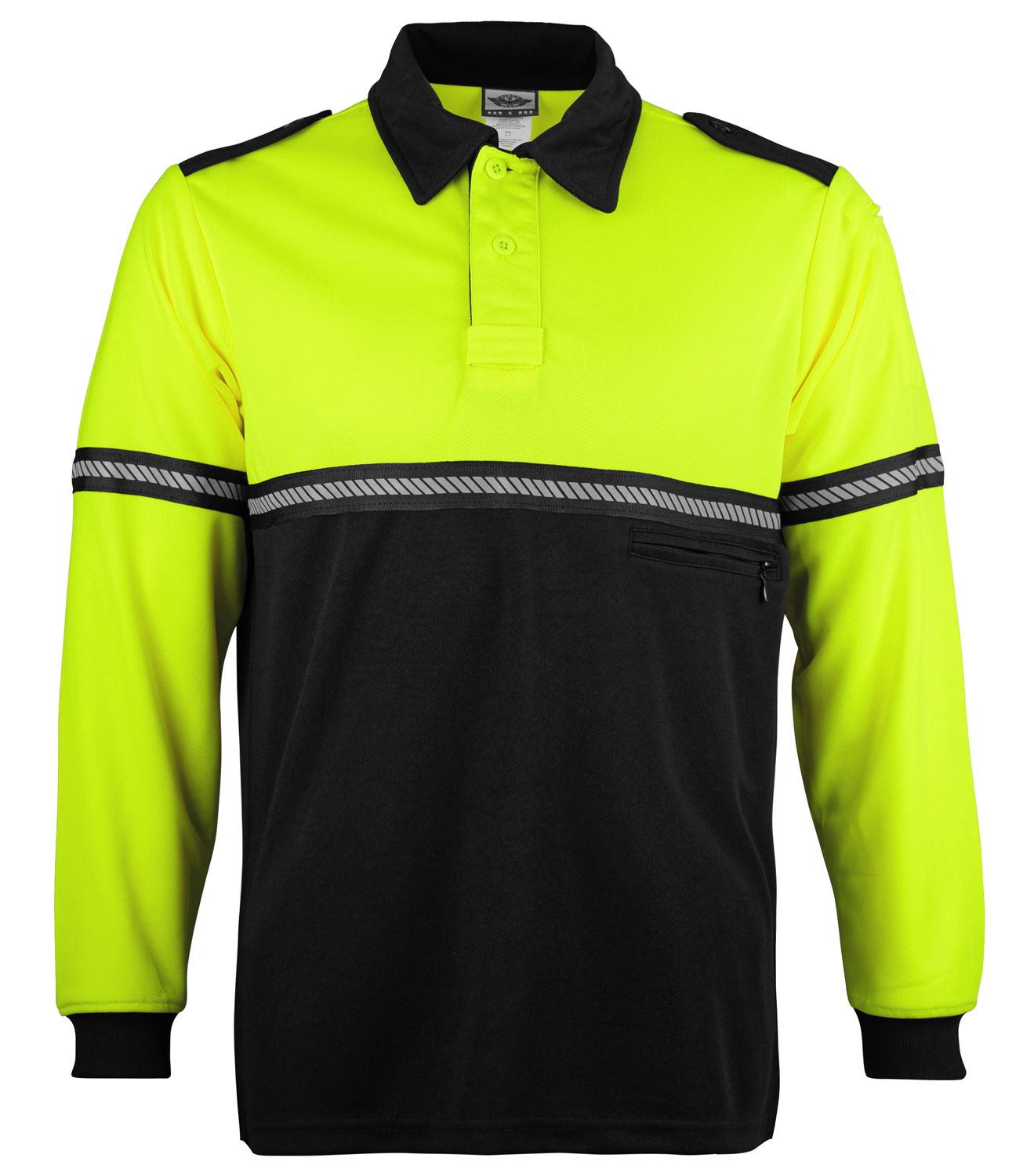 Ryno Gear Two Tone 100% Polyester Bike Patrol Long Sleeve Polo Shirt with Zipper Pocket and Hash Reflective Tape (No ID)