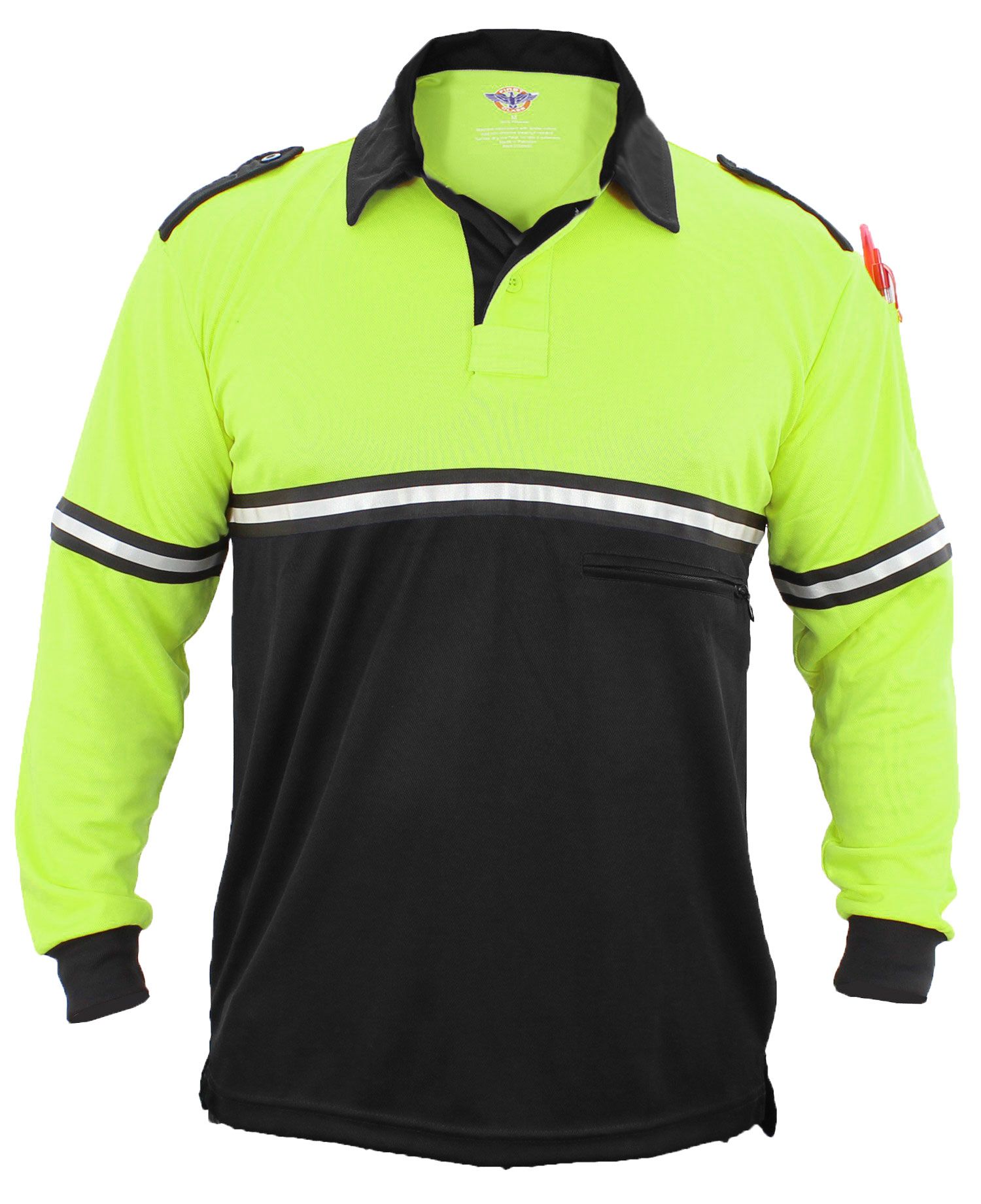 Ryno Gear Two Tone 100% Polyester Bike Patrol Long Sleeve Polo Shirt with Zipper Pocket